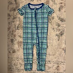 Birdie Bean Bamboo Plaid Short-Sleeve Zip Romper